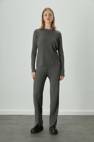 Ribbed Knit Trousers Anthracite
