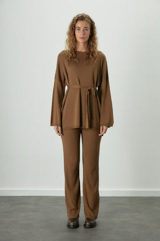 Ribbed Knit Trousers Camel