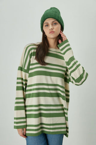 Striped Oversize Knit Tunic Green