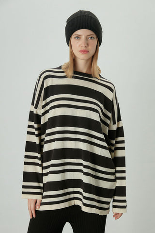 Striped Oversize Knit Tunic Black