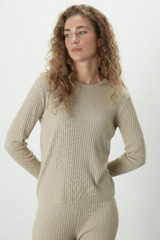 Ribbed Knit Blouse Beige