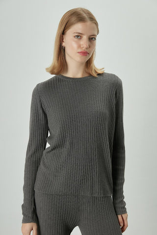 Ribbed Knit Blouse Anthracite