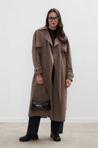 Trench Coat With Detachable Storm Flap Mink