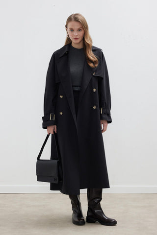 Trench Coat With Detachable Storm Flap Black