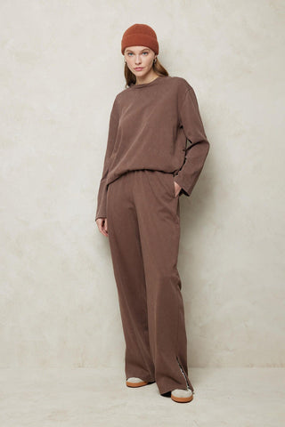 Faded Effect Palazzo Trousers Brown