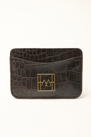 Textured Leather Mini Card Wallet Dark Brown