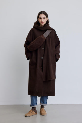Hooded Long Coat Brown
