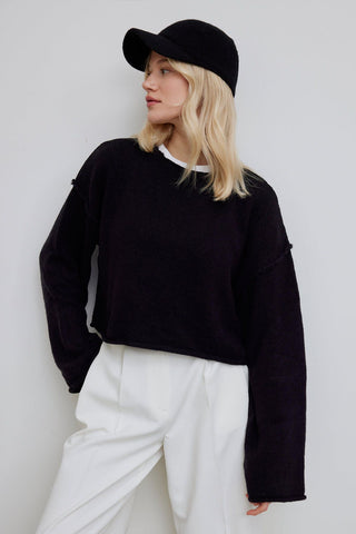 Soft Textured Crop Sweater Black