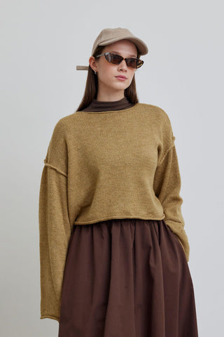 Soft Textured Crop Sweater Yellow